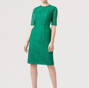 HOBBS LONDON Short Sleeve Green Lace Sheath Dress